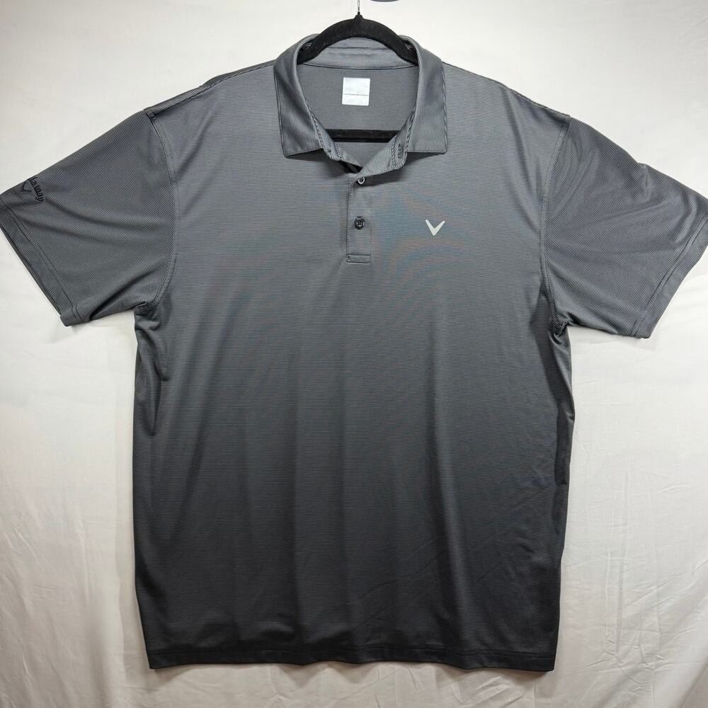 Callaway Mens XL Charcoal Grey Ombre Micro Stripe Short Sleeve Golf Polo Shirt